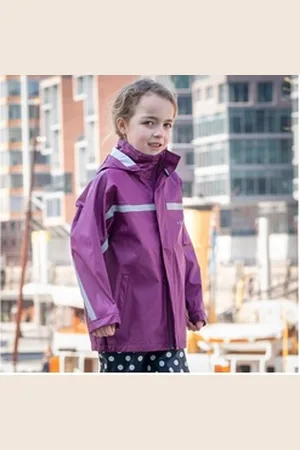 BMS Regen- und Matschjacke Regenjacke für Kinder 100% wasserdicht mit Kapuze lila 80