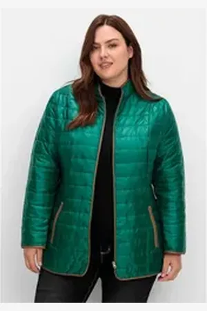 Sheego Steppjacke Große Größen mit Stehkragen und Kontrastdetails grün 52