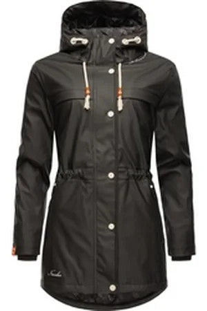 Navahoo Regenmantel Rainy Forest modischer Damen Outdoor Regenparka schwarz L (40)