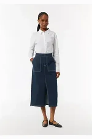 Comma, Comma casual identity Maxirock Elastischer Denimrock mit dunkler Waschung Kontrast-Details blau 36