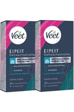 Veet Enthaarungswachs 2 x Expert je 40 Wachs-Streifen für Körper & Beine alle Hauttypen