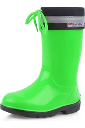 Ladeheid Lange Regenschuhe für Mädchen und Jungen LA-972 Gummistiefel Kinder mit Stulpe zum Schnüren grün|schwarz 28