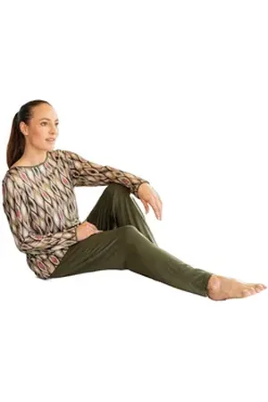 Hutschreuther Schlafanzug Damen Pyjama lang (2 tlg) Extravagantes Design grün 38