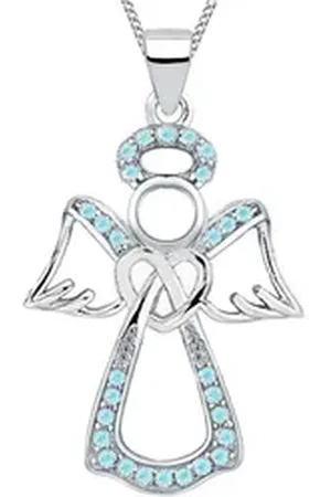 Goldene Hufeisen Kette mit Anhänger Mädchen Kinder Schutzengel Anhänger mit Kette aus 925 Sterling Silber (2-tlg, inkl. Etui), Schmuck Geschenk, mit Zirkonia Steine blau