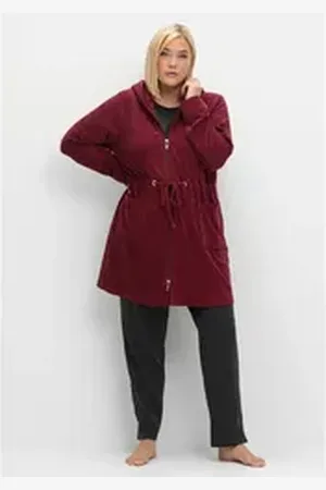 Sheego Bademantel Große Größen, Kurzform, Baumwoll-Mix, aus Frottee, mit Reißverschluss rot 48/50