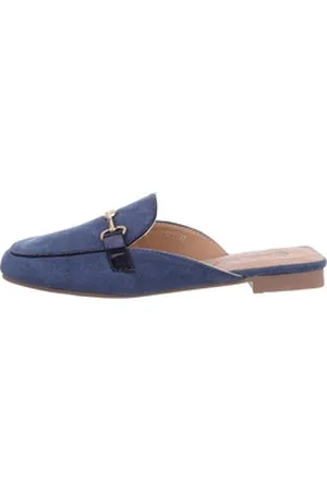 Ital-Design Damen Mules Freizeit Pantolette Blockabsatz Pantoletten in Blau blau 39 EU