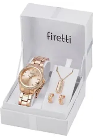 Firetti Quarzuhr, (Set, 4-tlg., inkl. Ohrstecker und Kette mit Anhänger), Armbanduhr, Damenuhr, Glassteine, ideal auch als Geschenk goldfarben