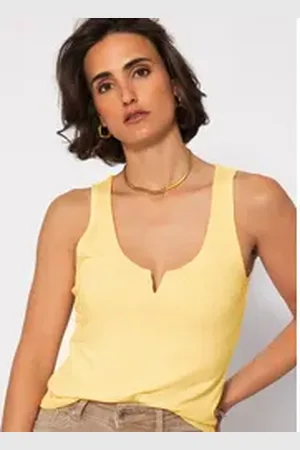SASSYCLASSY Ripptanktop Top mit breiten Trägern und kleinen V-Ausschnitt Top mit feiner Rippenstruktur und weitem Rundhalsausschnitt gelb|schwarz L
