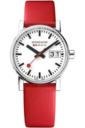 Mondaine Quarzuhr vo2 Großdatum Rot 30 mm weiß