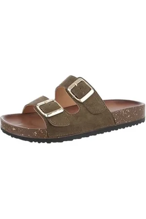 Ital-Design Damen Mules Freizeit Pantolette (86192756) Flach Pantoletten in Olive grün 38 EU