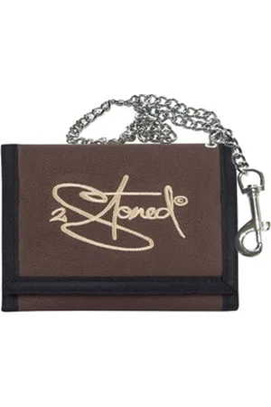 2Stoned Geldbörse Wallet Classic mit Kette und Klettverschluß für Erwachsene u. Kinder, verchromte Kette mit Karabiner braun