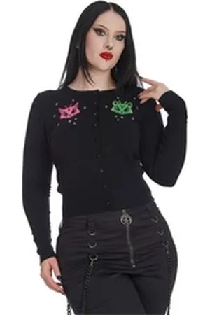 Banned Retro Strickjacke Space Kitty Alien Katze Bestickt Rave Cardigan schwarz 4XL