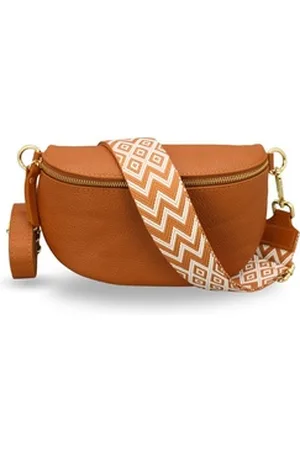 Adel Bags Bauchtasche Damen mit goldenem Reißverschluss, Bauchtasche Leder, hergestellt in Italien, mit 2 Riemen braun