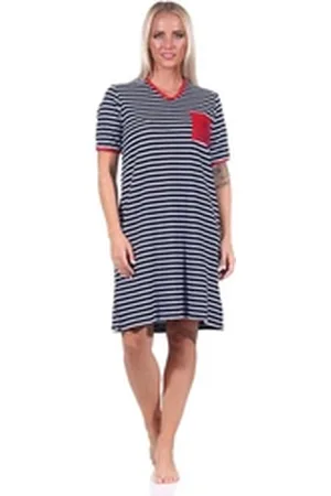 Normann Nachthemd Maritimes kurzarm Frottee Damen Nachthemd Strandkleid mit Anker Motiv blau 40-42