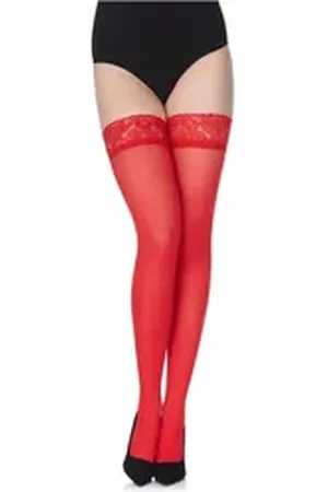 Merry Style Strapsstrümpfe Damen halterlose Mikrofaser 40 DEN Strümpfe mit Spitze MS 791 rot XL-XXL