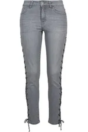 Urban classics Bequeme Jeans Damen Ladies Denim Lace Up Skinny Pants (1-tlg) grau 26