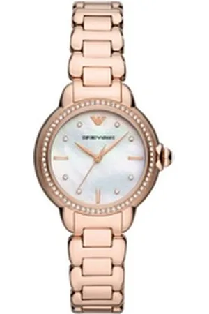 Emporio Armani Quarzuhr AR11523, Armbanduhr, Damenuhr, Perlmutt-Zifferblatt, Edelstahlarmband goldfarben