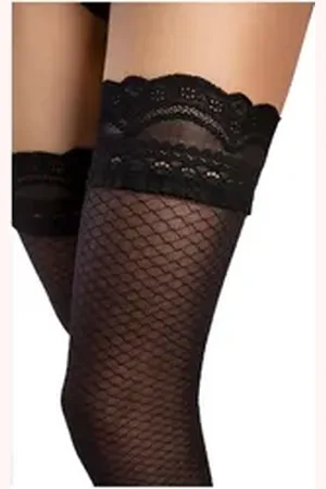 Fiore di Lucia Milano Halterlose Strümpfe Sensual (Packung, 1 Paar) 20DEN mit Blumen-Spitze am Bund und Netzmuster bunt|schwarz 4 (L)