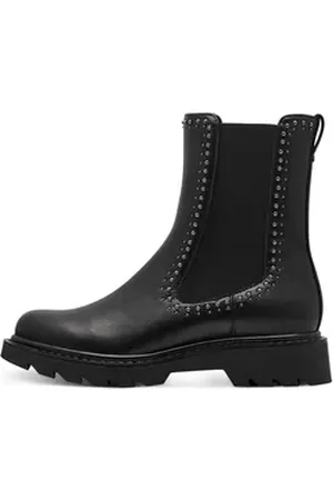 Tamaris Chelseaboots, Blockabsatz, Stiefelette, Bikerboots mit glänzenden Nieten besetzt schwarz 40 EU