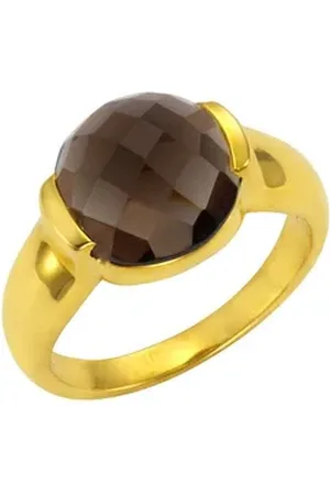 Jamelli Fingerring 925 Silber vergoldet Rauchquarz 12mm gelb 058 (18,5)