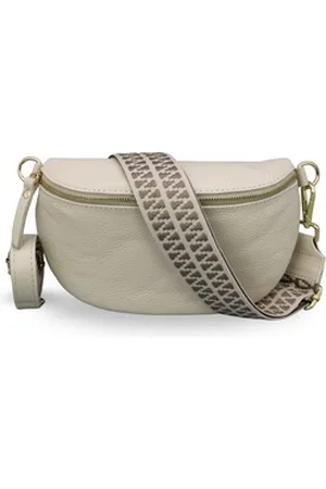 Adel Bags Bauchtasche Damen mit goldenem Reißverschluss, Bauchtasche Leder, hergestellt in Italien, mit 2 Riemen beige