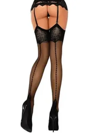 LivCo Corsetti Halterlose Strümpfe Nylonstrümpfe schwarz transparent mit Naht Spitze (1-Paar) schwarz Gr. 3