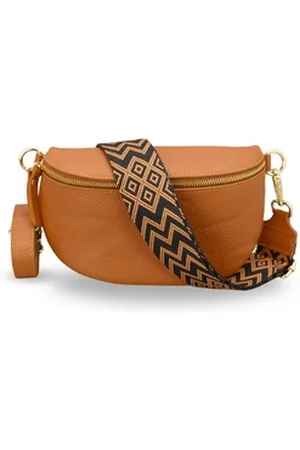 Adel Bags Bauchtasche Damen mit goldenem Reißverschluss, Bauchtasche Leder, hergestellt in Italien, mit 2 Riemen braun