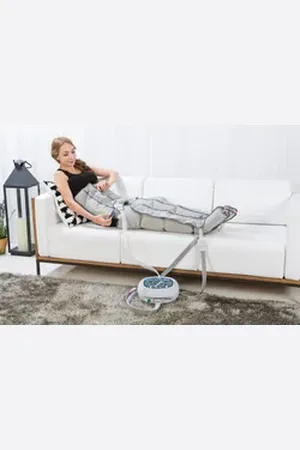 Wonjin Fußmassagegerät 4 Kammer Lymphdrainage Gerät Q2200 Beine und Taillenmanschette Größe L, 4 Behandlungsprogramme,Druckluftregulierung,3 Manschetten anschließbar grau