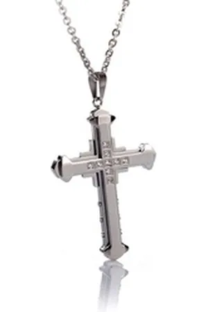 Karisma Kette mit Anhänger Edelstahl Anhänger Kreuz Massiv mit Zirkonia Steine, Edelstahl Kette - Herrenschmuck - 50.0 Zentimeter