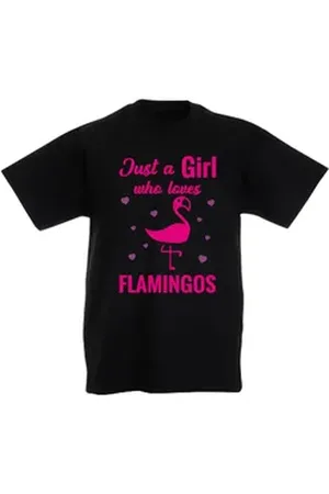 G-graphics T-Shirt Just a girl who loves flamingos Kinder T-Shirt, mit Spruch / Statement schwarz 104