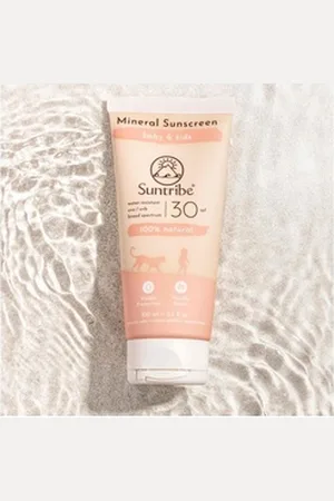 Suntribe Sonnenschutzcreme Bio Sonnencreme Baby & Kinder LSF 30, 1 Tube 100 ml, 0% Zusätze - Mineralisch & sanft – Riffsicher