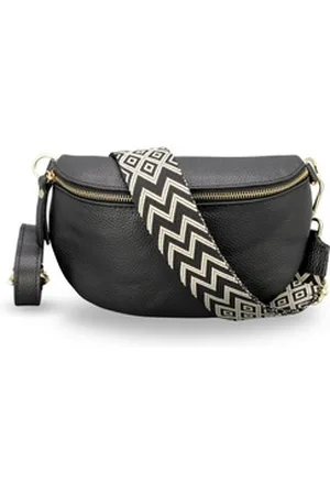 Adel Bags Bauchtasche Damen mit goldenem Reißverschluss, Bauchtasche Leder, hergestellt in Italien, mit 2 Riemen schwarz