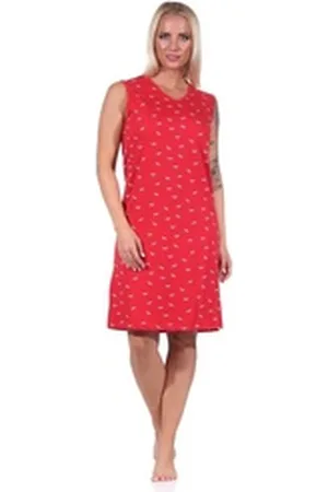 Normann Nachthemd Damen Achselträger Nachthemd Strandkleid in maritimer Optik rot 36-38