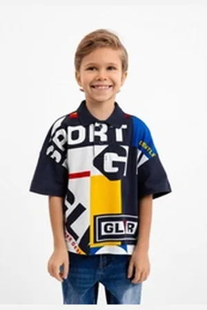Gulliver Poloshirt mit farbigen Prints auf der Front schwarz 110
