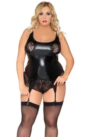 Andalea Corsage Plus Size Corsage mit Strapse Wetlook (1-teilig) schwarz 38/40