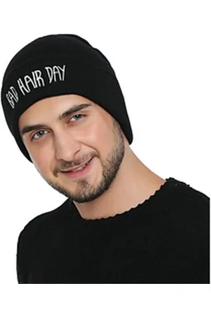 DonDon Beanie stylische Herren Winter Beanie (Packung, 1-St) Wintermütze, mit coolem Statement-Print, Strickmütze mit Krempe schwarz