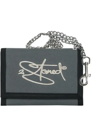 2Stoned Geldbörse Wallet Classic mit Kette und Klettverschluß für Erwachsene u. Kinder, verchromte Kette mit Karabiner grau