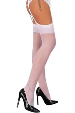 LivCo Corsetti Halterlose Strümpfe Nylonstrümpfe weiß transparent elastisch Muster (1-Paar) weiß M
