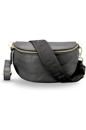 Adel Bags Bauchtasche Damen mit goldenem Reißverschluss, Bauchtasche Leder, hergestellt in Italien, mit 2 Riemen schwarz