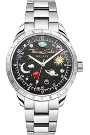 Thomas Sabo Quarzuhr COSMIC AMULET WA0402-201-203-34 MM, Armbanduhr, Damenuhr, Zirkonia, Herz, Mond, Sterne, Edelstahlarmband silberfarben