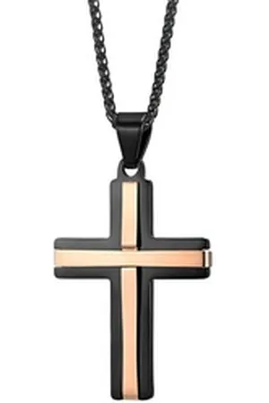 Karisma Kreuzanhänger Edelstahl Kette Länge 55cm/1mm Dicke Kreuz Schwarz Herrenschmuck rosa