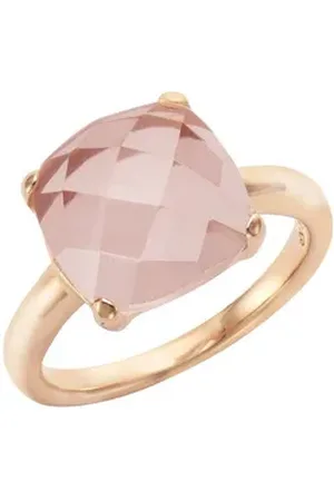 Jamelli Fingerring Silber 925 rosé-vergoldet mit echtem Rosenquarz 12mm rot 060 (19,1)