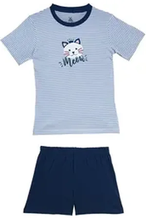 Erwin Müller Pyjama Kinder-Shorty Single-Jersey Streifen blau 146/152