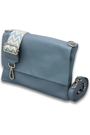 Adel Bags Schultertasche CALI Schlanke Tasche mit 3 Fächer, Slim Crossbody Bag Echtes Leder blau
