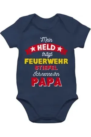 Shirtracer Shirtbody Mein Held trägt Feuerwehrstiefel Papa blau 3/6 Monate