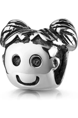 Materia Bead Mädchen Tochter Gesicht mit Zöpfen Charm Element 1414, 925 Sterling Silber, antik oxidiert silberfarben