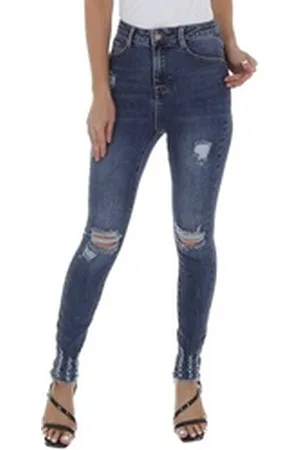 Ital-Design Skinny-fit-Jeans Damen Freizeit (80943923) Destroyed-Look Stretch High Waist Jeans in Blau blau S/36