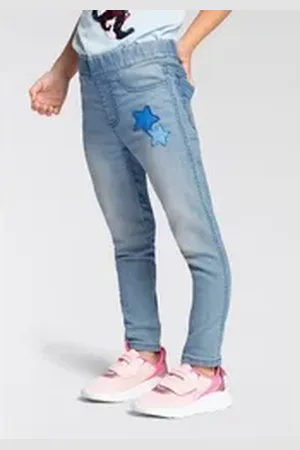 Kidsworld Jeansjeggings, Strecht-Jeans in Schlupfform schmale Beinform, mit Used-Waschung, normale Leibhöhe blau 92