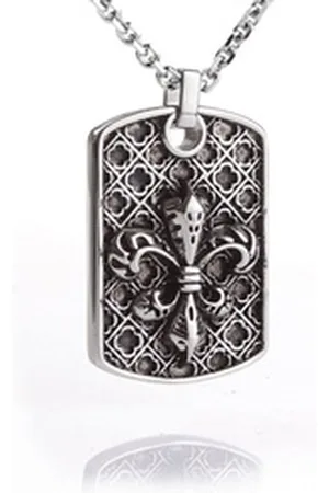 Karisma Kette mit Anhänger Edelstahl Anhänger Dog Tag Bourbonische Lilie Geschwärzt, Und Edelstahl Kette- Herrenschmuck - 55 Zentimeter