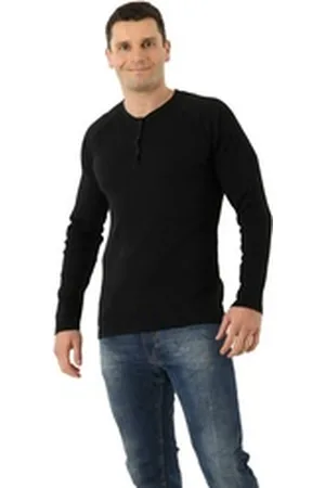 ALBERT KREUZ Langarmshirt Bio Henley-Shirt Raglan gerippt Langarm schwarz L